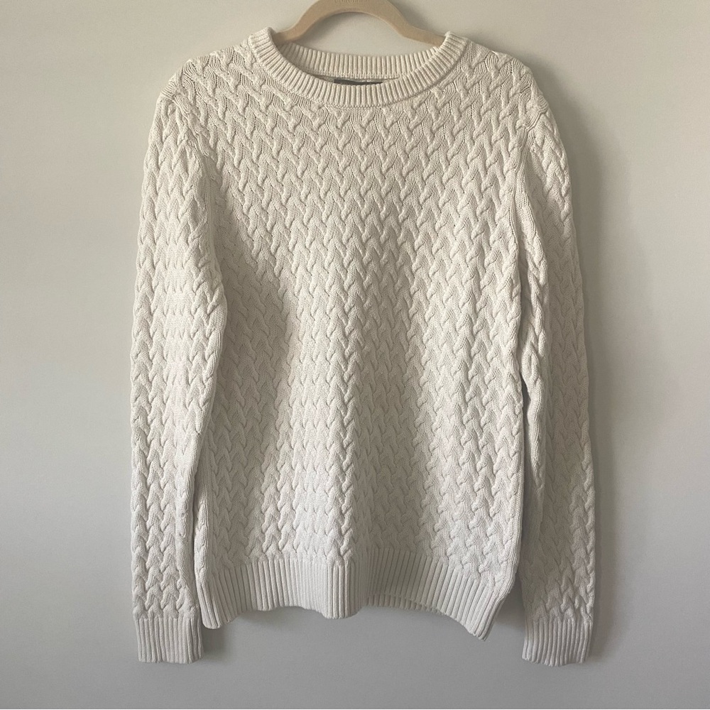 Banana Republic 100% Supima Cotton Cableknit Fisherman’s Sweater Cream size M